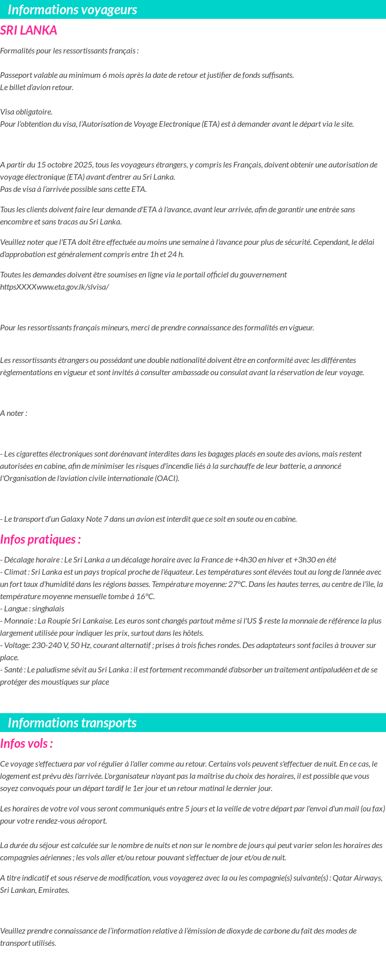 Formalités et infos voyageurs