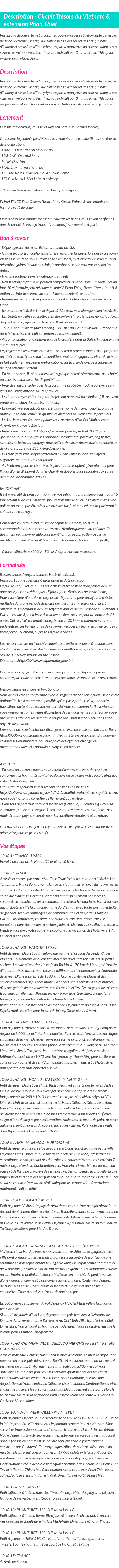 Détails du séjour