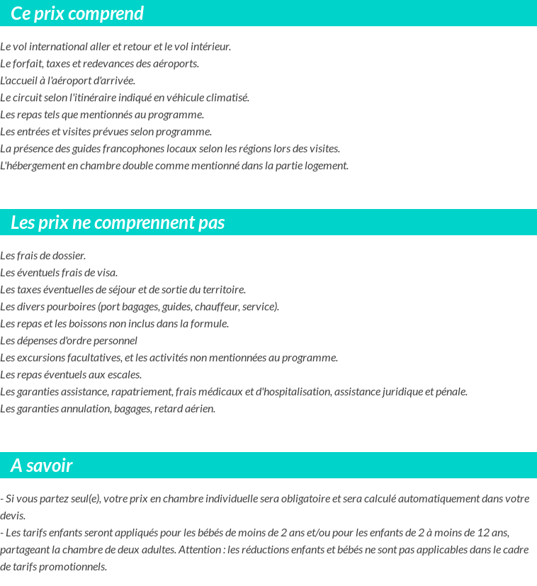 Conditions tarifaires