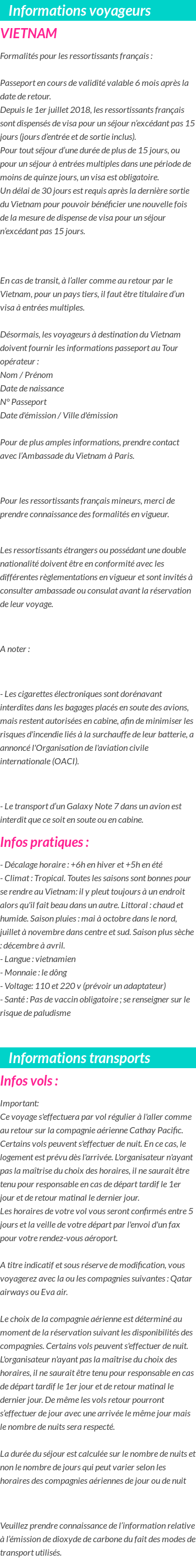 Formalités et infos voyageurs