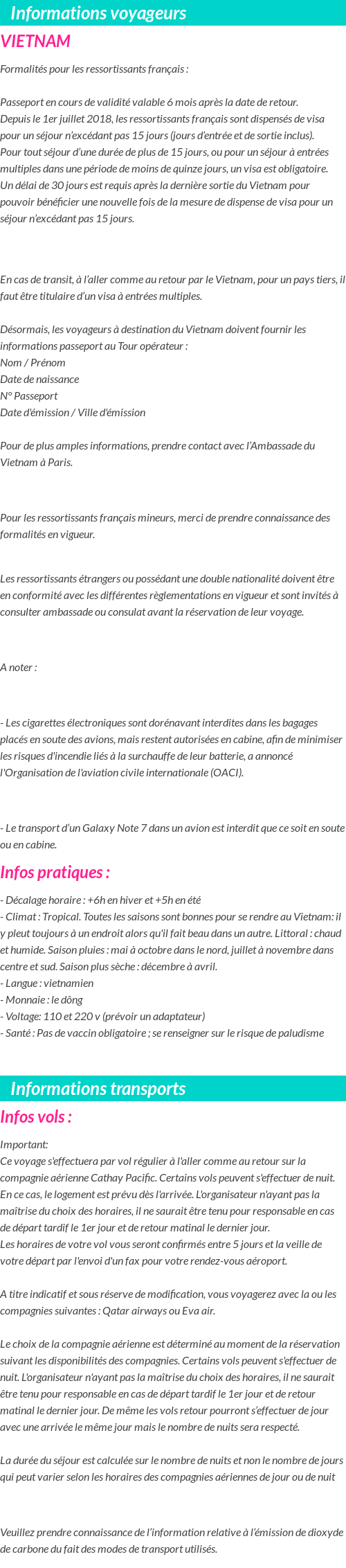 Formalités et infos voyageurs