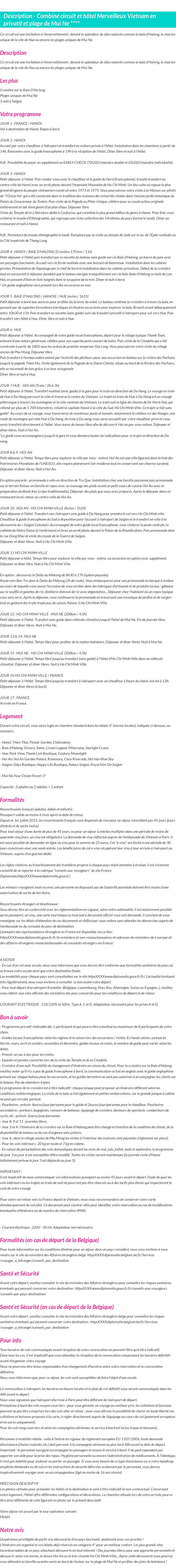 Détails du séjour