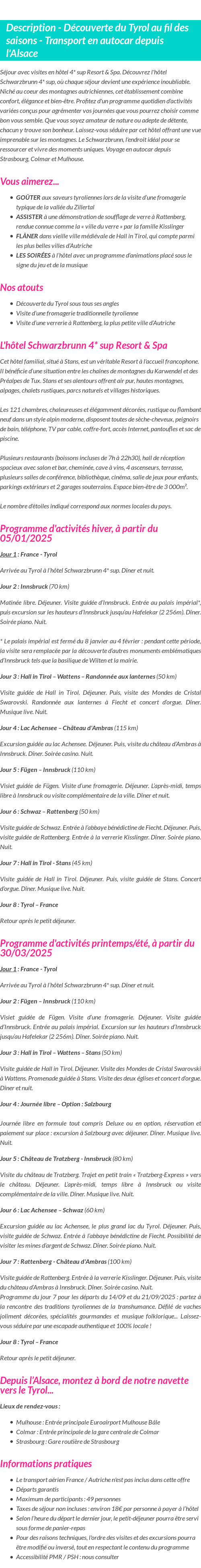 Détails du séjour
