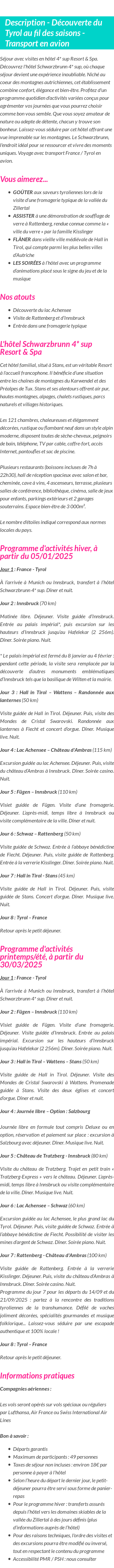 Détails du séjour