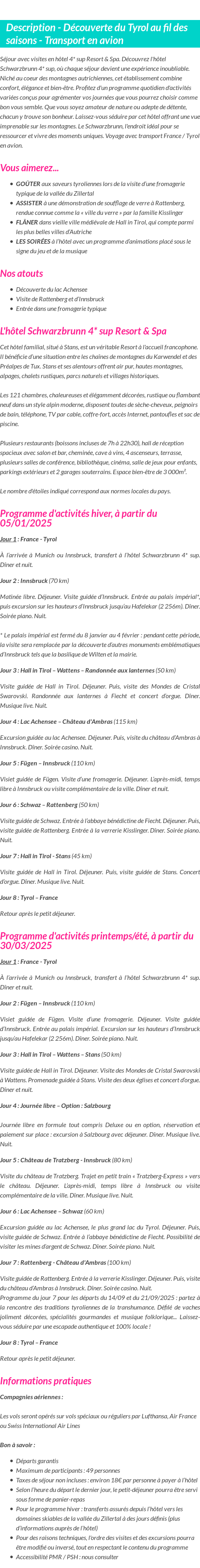 Détails du séjour
