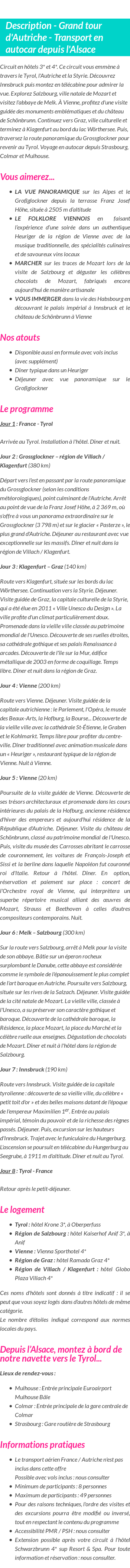 Détails du séjour