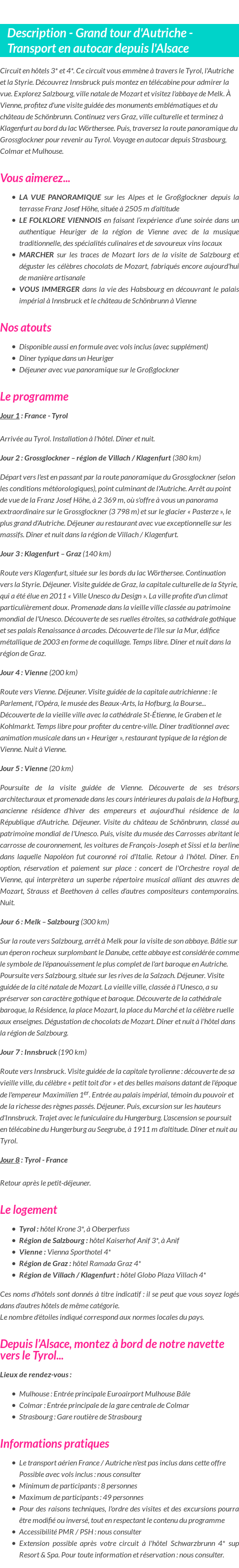Détails du séjour