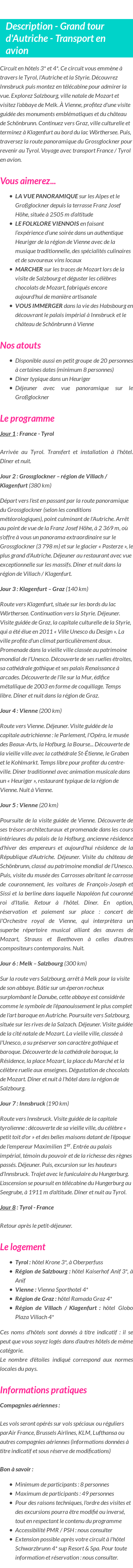 Détails du séjour