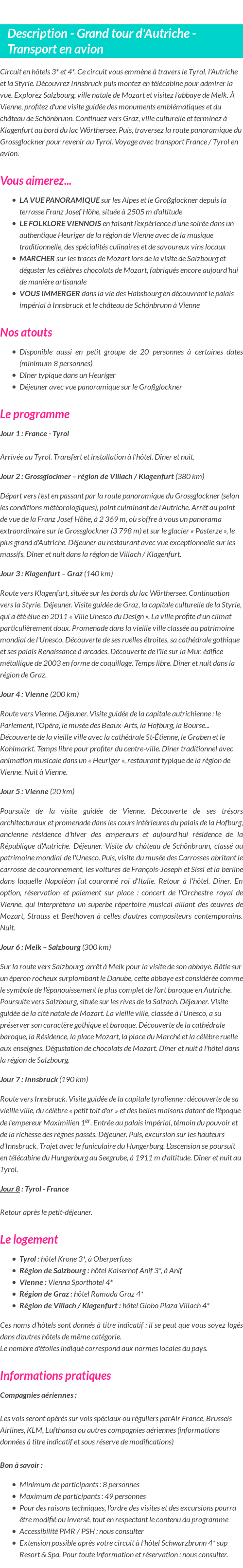 Détails du séjour