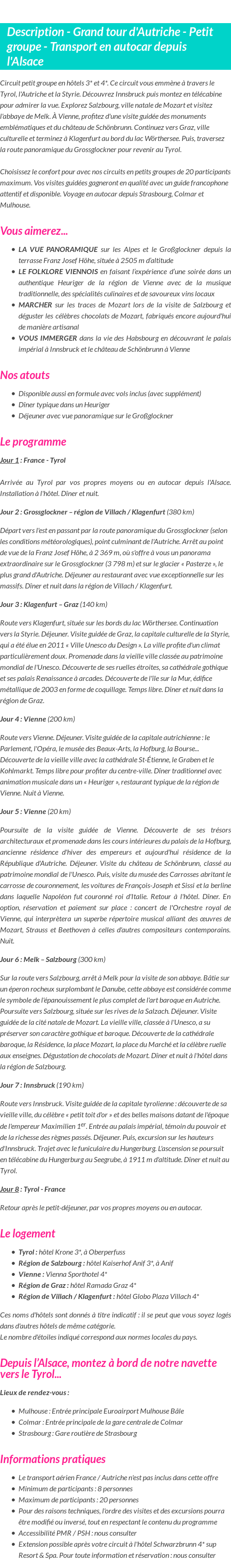 Détails du séjour