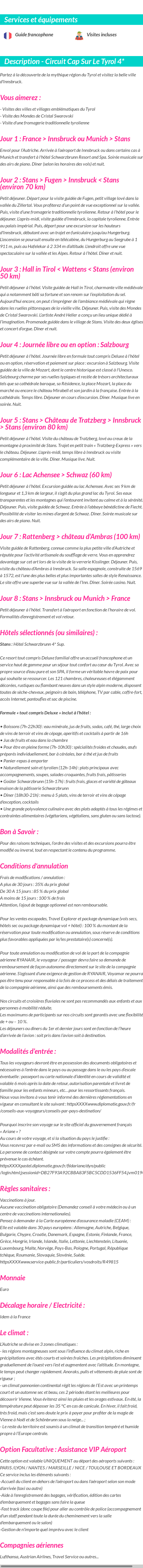 Détails du séjour