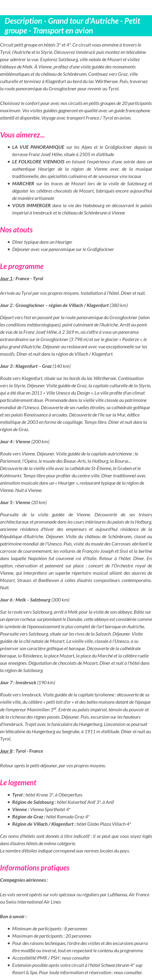Détails du séjour