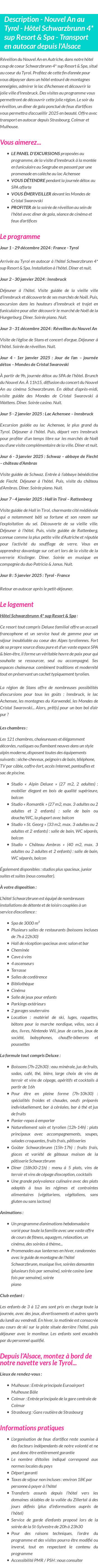 Détails du séjour