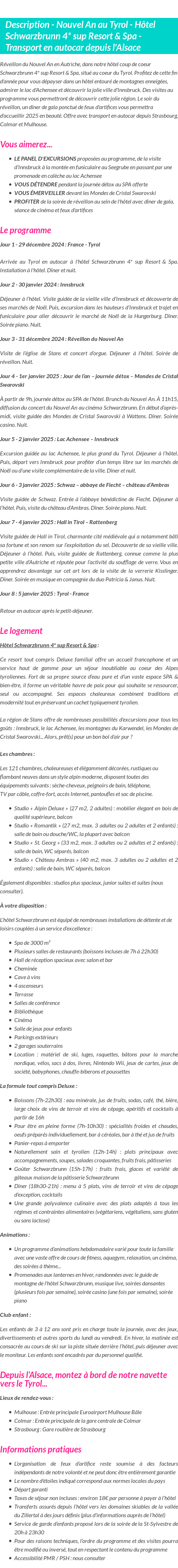 Détails du séjour
