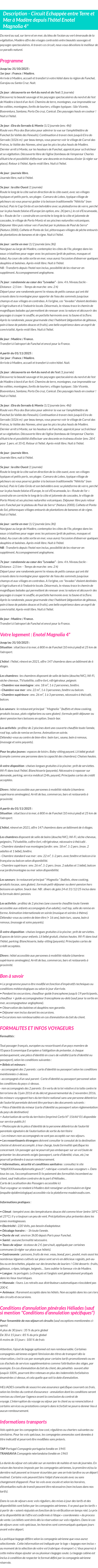 Détails du séjour