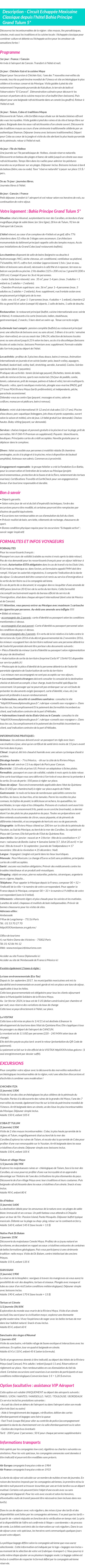 Détails du séjour