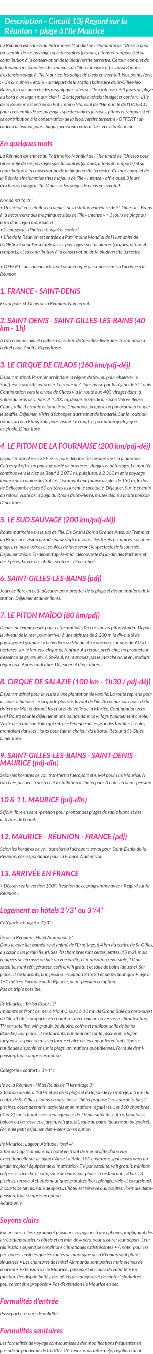 Détails du séjour