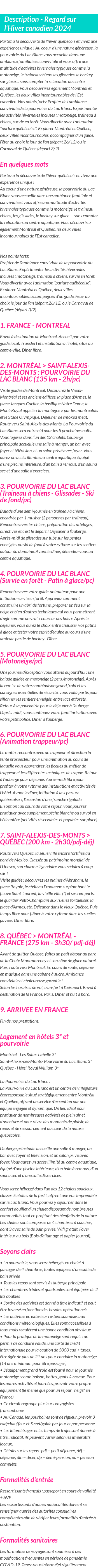 Détails du séjour