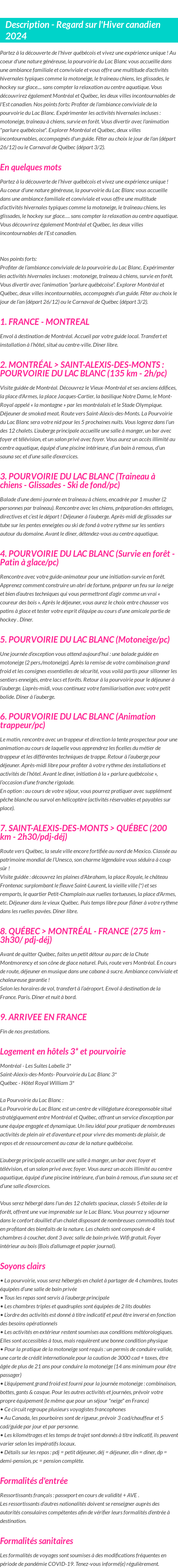 Détails du séjour