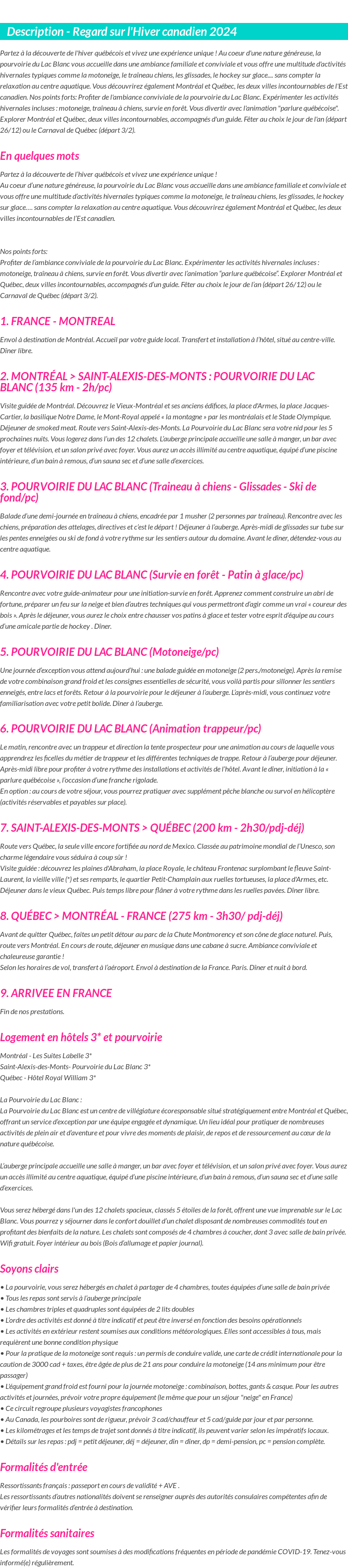 Détails du séjour