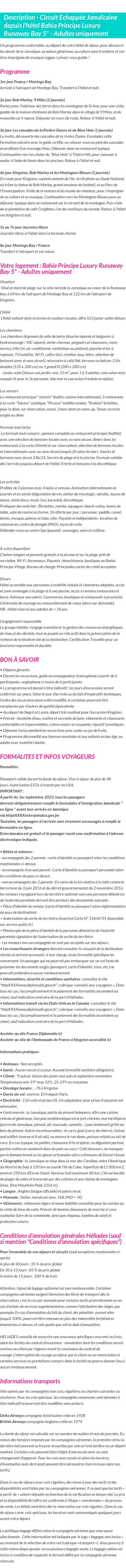 Détails du séjour