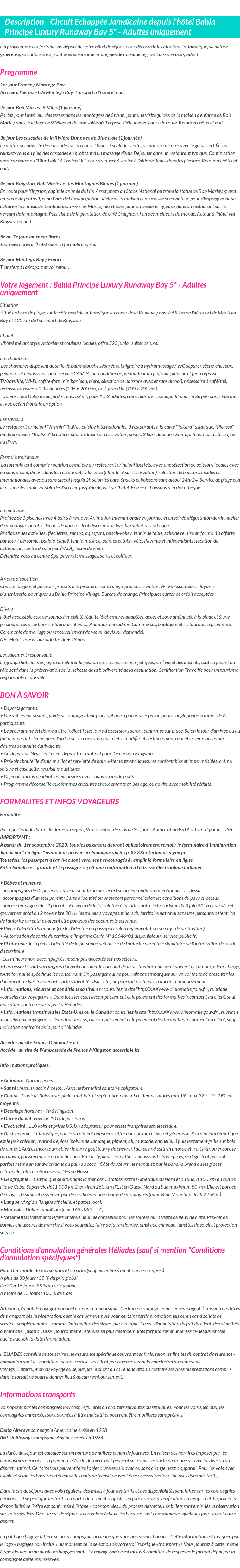 Détails du séjour