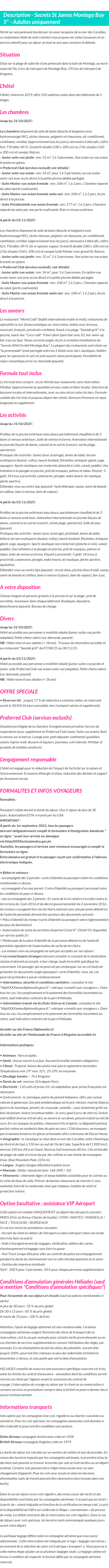 Détails du séjour