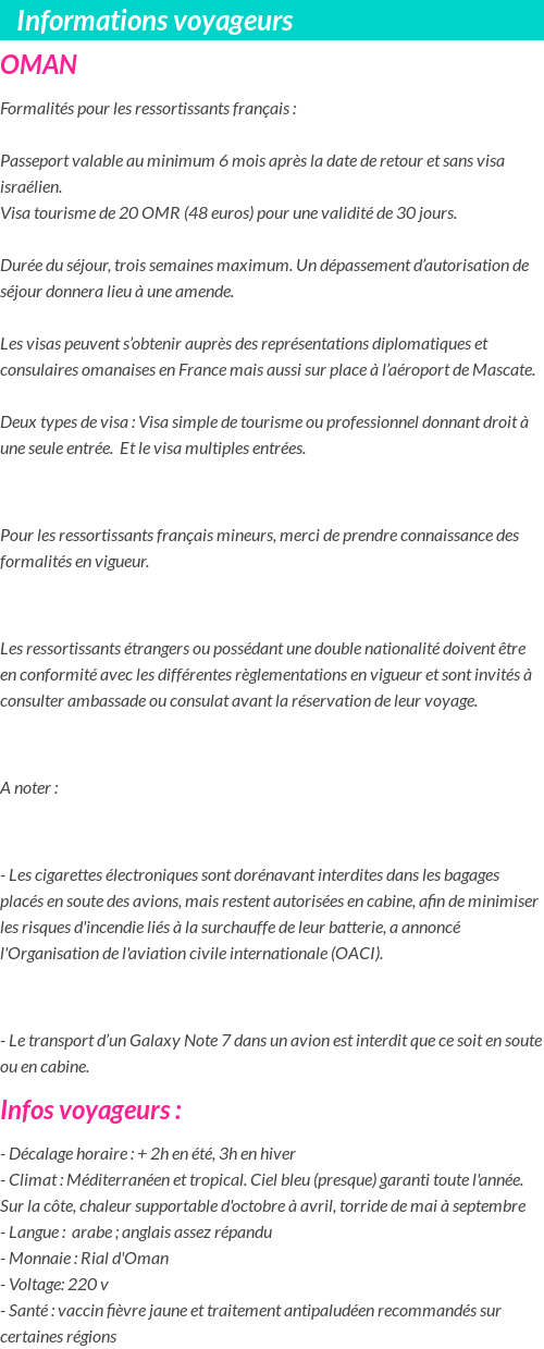 Formalités et infos voyageurs