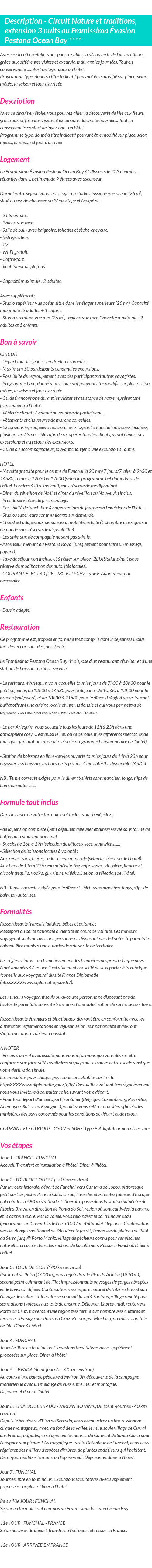 Détails du séjour