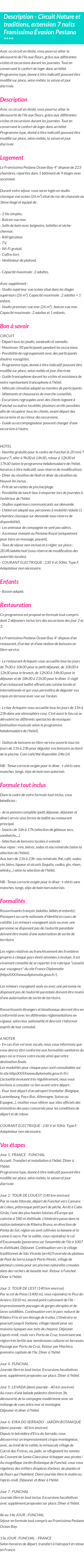 Détails du séjour