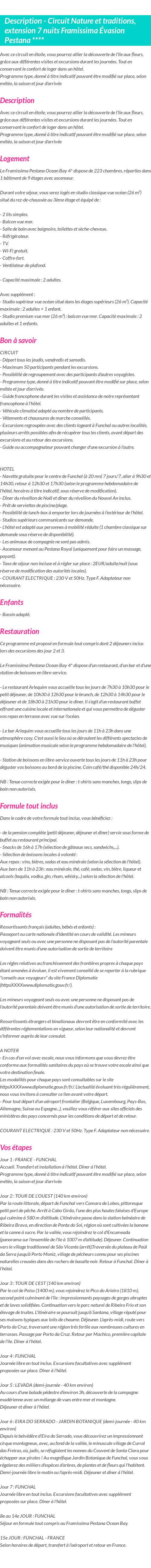 Détails du séjour