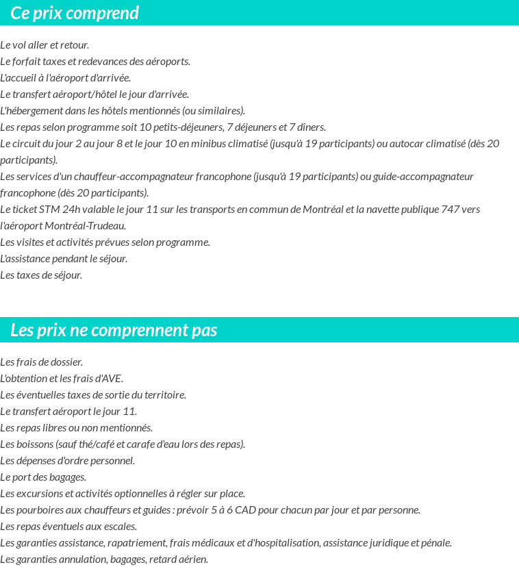 Conditions tarifaires