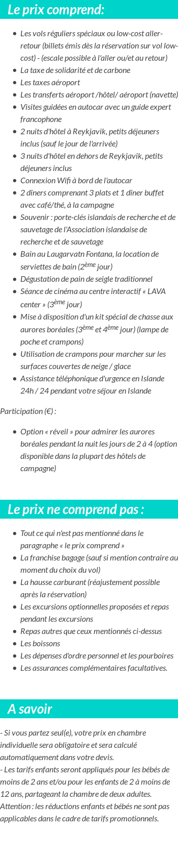Conditions tarifaires
