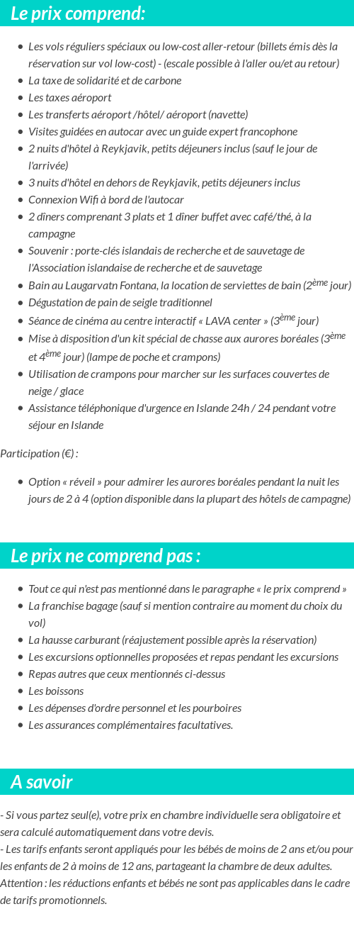 Conditions tarifaires