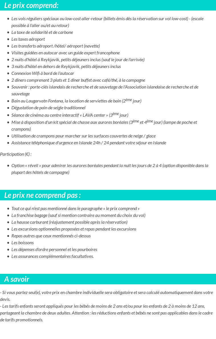 Conditions tarifaires