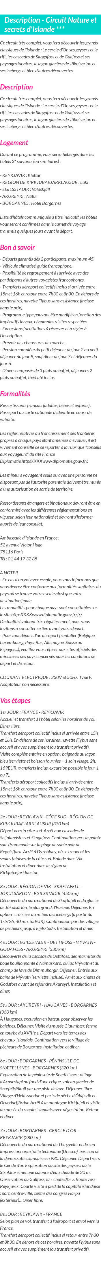 Détails du séjour