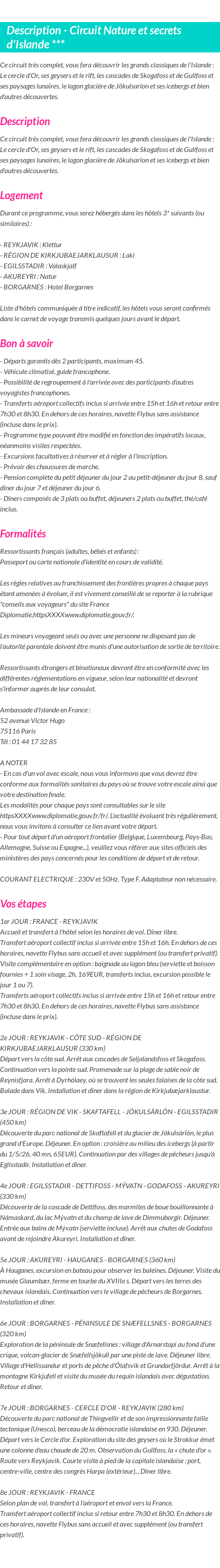 Détails du séjour