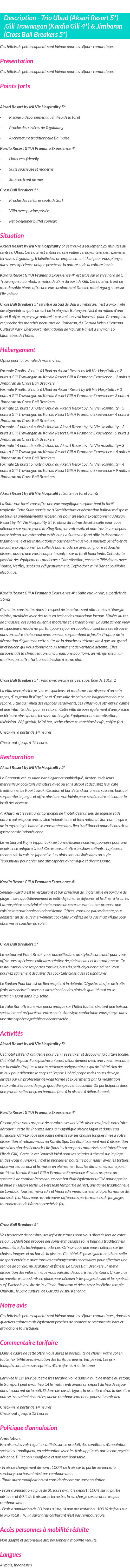 Détails du séjour