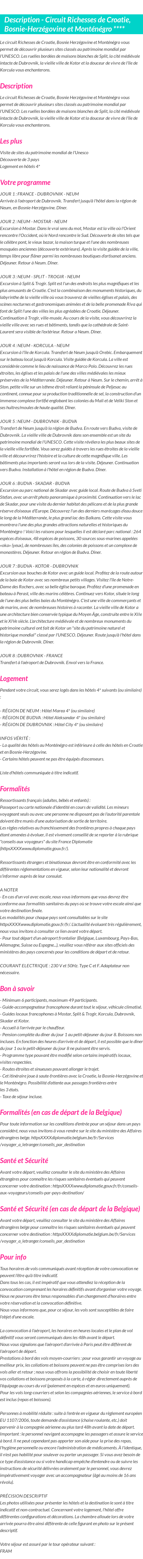 Détails du séjour