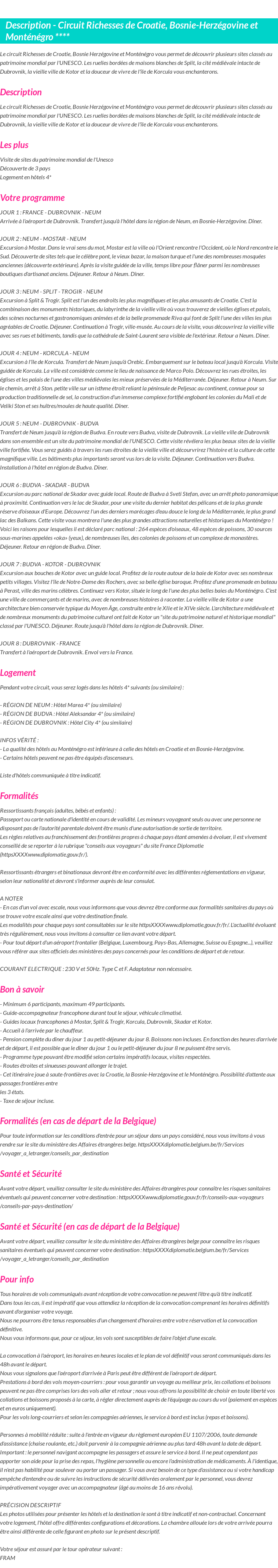 Détails du séjour