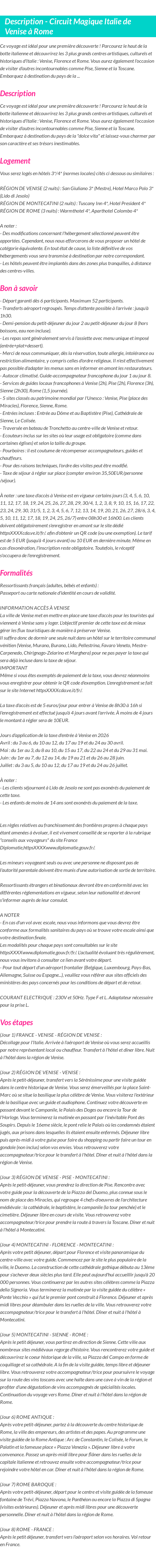 Détails du séjour
