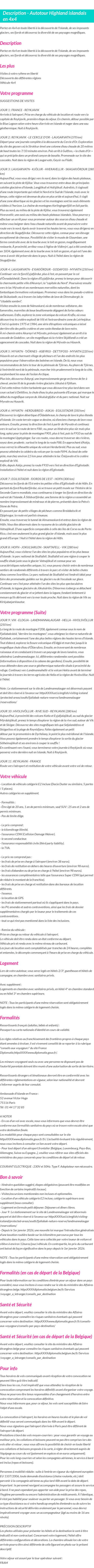 Détails du séjour