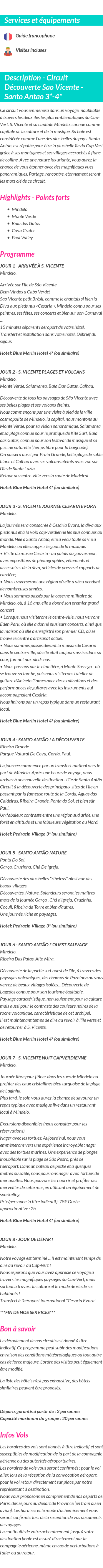 Détails du séjour