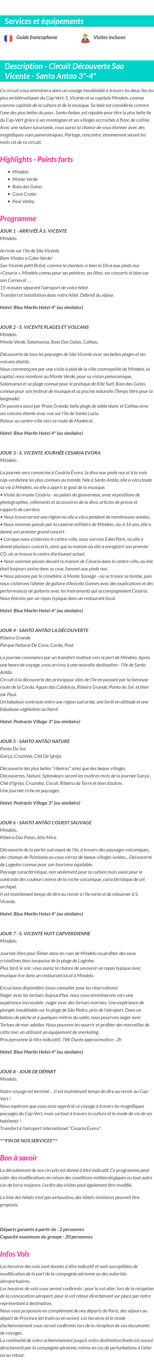 Détails du séjour
