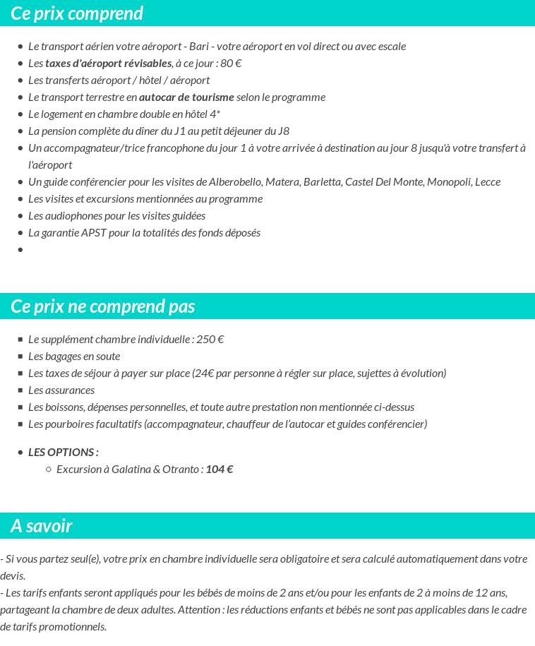 Conditions tarifaires