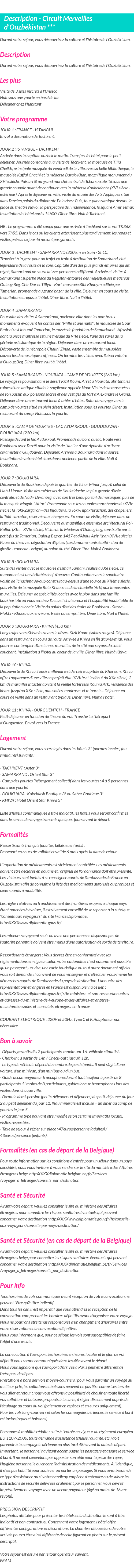 Détails du séjour