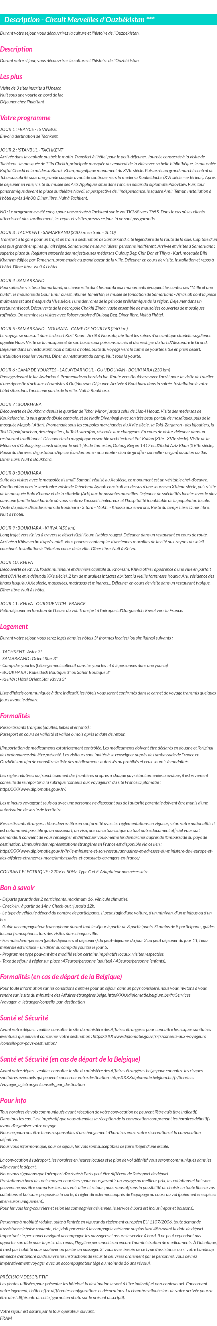 Détails du séjour