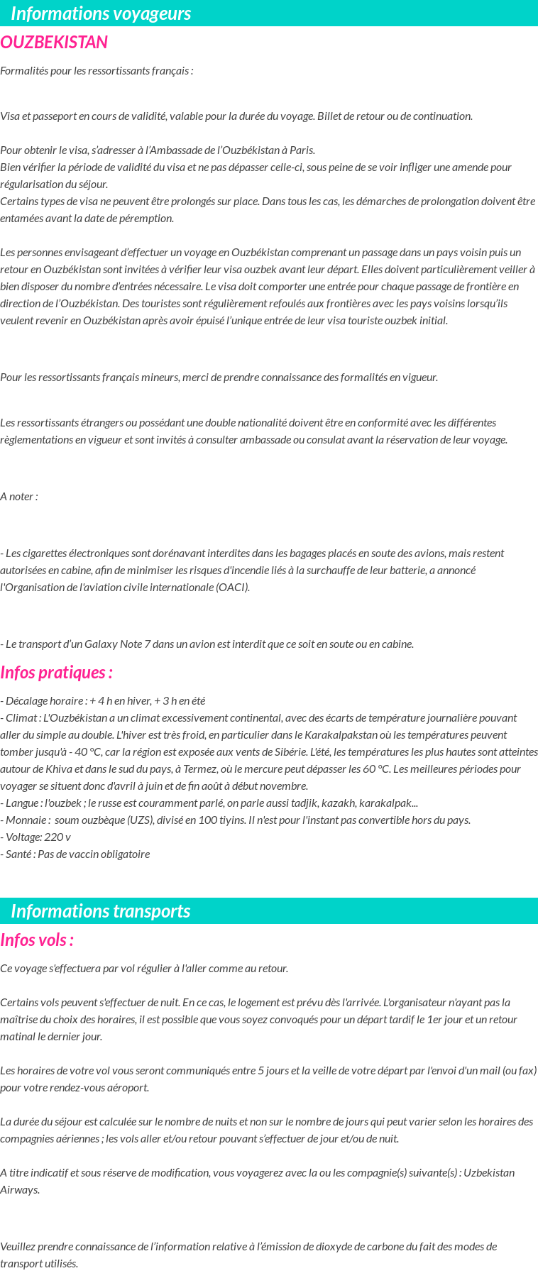 Formalités et infos voyageurs