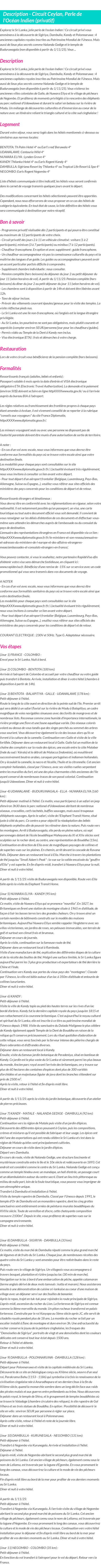 Détails du séjour