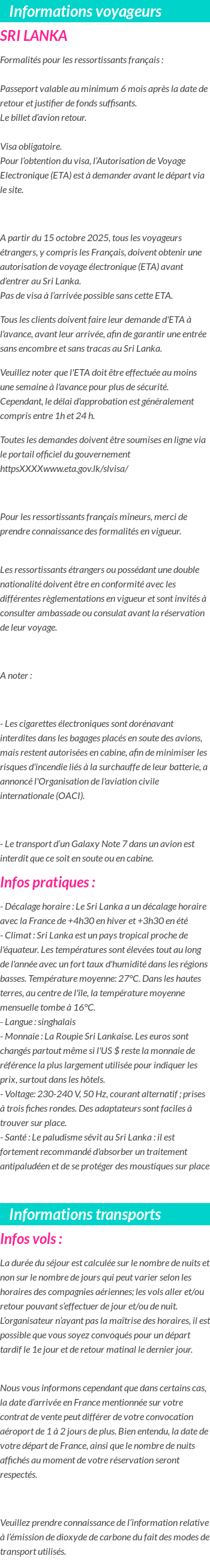 Formalités et infos voyageurs